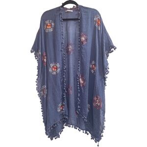 Embroidered Gauzy Embroidered Boho Coverup Wrap OSFM